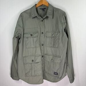 Women's Eddie Bauer Military Green Cargo Shirt Jacket Size L Tall